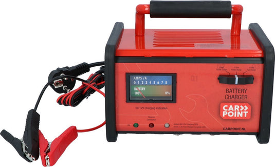 Carpoint acculader 6v 12v – druppellader snellader – voor lood gel accu’s – beveiligd – analoge meter – universeel gebruik