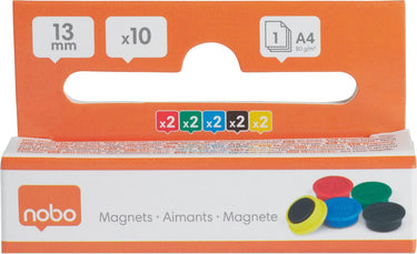 Nobo magnetische whiteboard magneten - pak van 10 stuks - 13mm magneten - assorti 5 kleuren