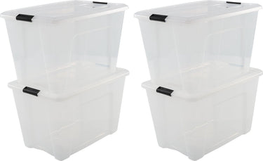 Iris topbox opbergbox - 60l - kunststof - transparant zwart - set van 4