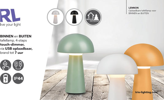 Rl live your light reality lennon - tafellamp - olijf groen - incl. 1x smd 2w - oplaadbare - buitenlamp - dimbaar - buitenverlichting - ip44
