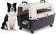 Flamingo reisbench hond – autobench – transportbox hond – fomad donkergrijs l (57x80x59,5 cm) – kunststof – met metalen deur veiligheidsslot – inclusief eet- en drinkpot wielen –
