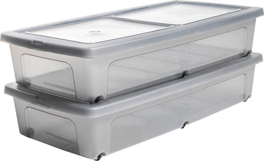 Iris clearbox opbergbox - onder-het-bed - 35l - kunststof - transparant grijs - met wielen - set van 2
