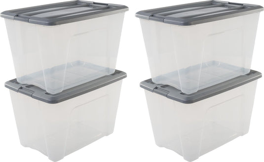 Iris new topbox opbergbox - 60l - kunststof - transparant silver - set van 4