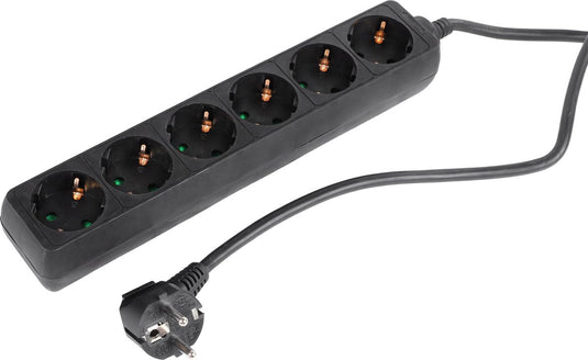 Q-link stekkerdoos - 6-voudige verlengkabel met randaarde - 3 x 1.5 mmâ² - 5 m - zwart