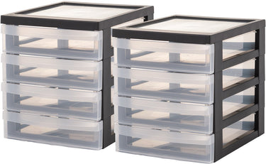 Iris design chest ladesysteem a5 - 4 lades - 4 x 1.5 l - kunststof - zwart transparant - 2 stuks