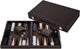 Longfield backgammon 15 inch - olijfgroen crème ingelegd bord - luxe lederen koffer - inclusief stenen, dobbelstenen werpbeker - engelhart