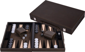 Longfield backgammon 15 inch - olijfgroen crème ingelegd bord - luxe lederen koffer - inclusief stenen, dobbelstenen werpbeker - engelhart