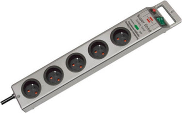 Brennenstuhl super-solid 13.500a stekkerdoos met overspanningsbeveiliging 5-voudig zilver 2,5m h05vv-f 3g1,5 *fr*