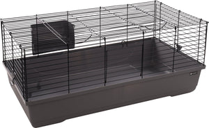 Flamingo hamsterkooi – mobi – caviakooi dwergkonijnenkooi – binnenkooi met hooiruif en diepe bodem – metaal zwart grijs – 99x53x42,5 cm – europese kwaliteit