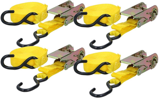 Dunlop spanbanden met ratel 4 stuks - sjorbanden - max. 350kg - 5 meter lang - nylon - zwart geel