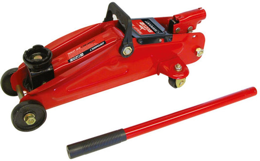 Carpoint garagekrik – verrijdbaar – hydraulisch - maximaal draagvermogen 2000kg - hefhoogte van 130-380mm - automatische veiligheidsklep - lange pompstang – zwenkwielen – met tüv gs product certificering