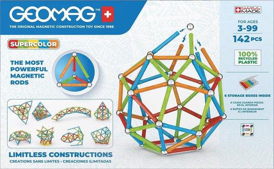 Geomag super color recycled - magnetisch constructiespeelgoed met panelen - 142-delig - vanaf 3 jaar