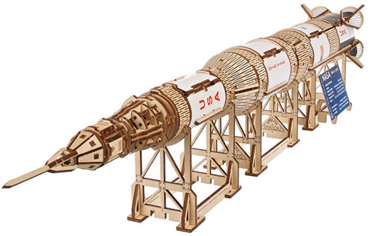Ugears 3d modelbouw - nasa saturn v - mechanisch bouwpakket hout - educatief speelgoed