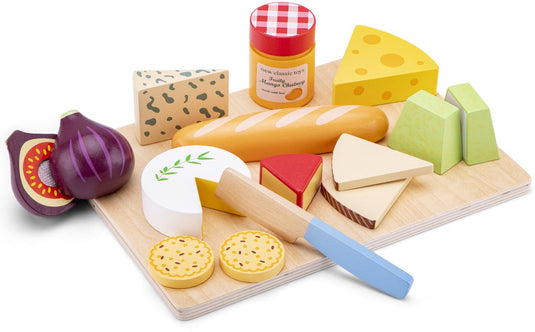 Woet ® houten speelgoed kaasplankje - speelset snijplank, kaasj, brood, vijg crackers - fsc - educatief speelgoedeten - snijset rollenspel keukenspeelgoed - vanaf 2 jaar