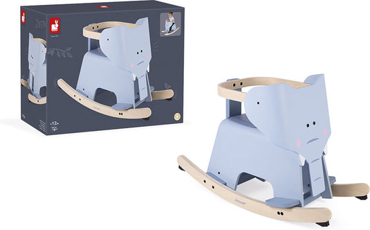 Janod - hobbelpaard olifant - deze leuke houten schommelolifant is ideaal voor de allerkleinsten - het anti-kantelsysteem zorgt ervoor dat uw kind in alle veiligheid kan spelen - lange ritten in het vooruitzicht! - geschikt vanaf 1 jaar