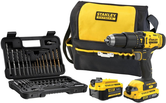 Stanley fatmax v20 18v schroef- klopboormachine met 50-delige accessoireset in softbag (met 2.0ah en 4.0ah accu en lader) sfmcd711dma-qw