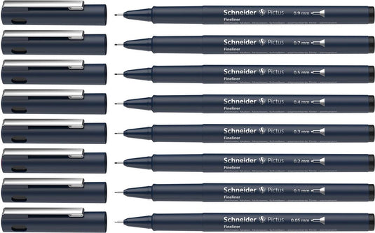 Schneider schrijfwaren schneider fineliner - pictus - zwart - set 8 stuks - s-197598