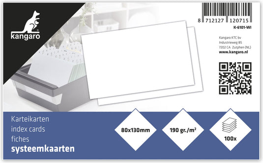 Kangaro systeemkaart - 80x130mm - blanco - 190 grams - pak a 100 vel