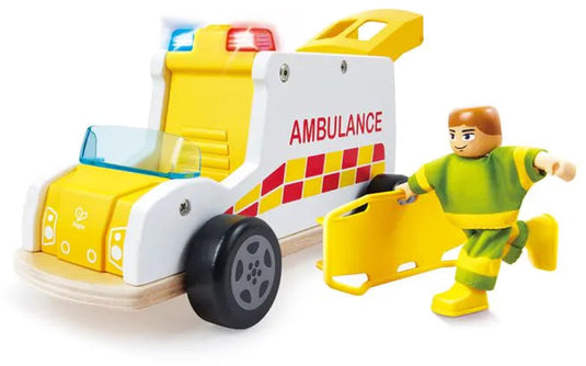 Hape houten ambulance met licht en geluid - - vanaf 24 maanden
