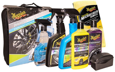 Meguiar's deluxe car care kit v2 - auto schoonmaak set - autoshampoo - spraywax - bandengel - velgenreiniger - glasreiniger ruitenreiniger - microvezeldoek