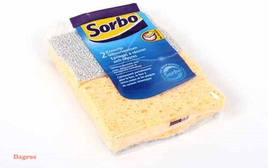Sorbo krasvrije schuurspons - 11x7x4cm - 2 stuks - schoonmaakspons voor keuken, badkamer en afwas