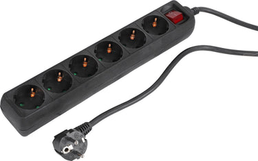 Q-link stekkerdoos met schakelaar - 6-voudige verlengkabel met randaarde - 3 x 1.5 mm� - 5 m - zwart