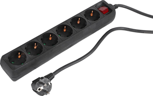 Q-link stekkerdoos met schakelaar - 6-voudige verlengkabel met randaarde - 3 x 1.5 mm� - 5 m - zwart