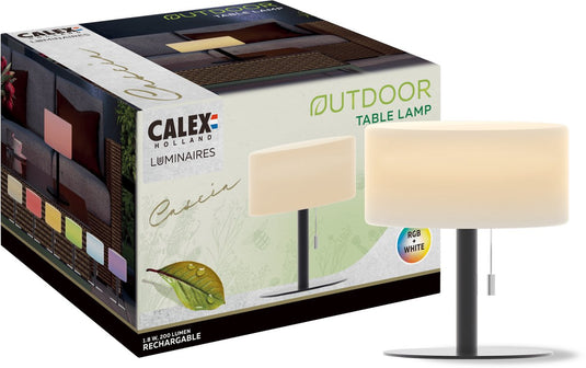 Calex oplaadbare tafellamp cascia - sfeerverlichting voor binnen en buiten - draadloos - dimbaar - warm wit licht rgb - waterdicht - zwart