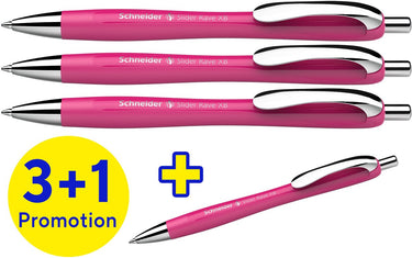 Schneider schrijfwaren schneider balpen - slider rave trend - penpunt xb - assorti doos 3 + 1 gratis - s-132554