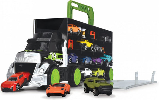 Dickie transporter met 4 die-cast auto's en accessoires
