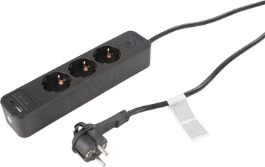 Q-link stekkerdoos - 3-voudig - randaarde - met platte stekker - usb a c - 3 x 1.5 mmâ² - 1.5 m - zwart
