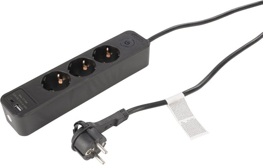 Q-link stekkerdoos - 3-voudig - randaarde - met platte stekker - usb a c - 3 x 1.5 mmâ² - 1.5 m - zwart