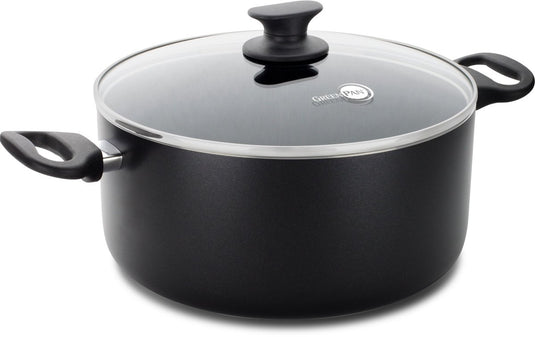 Greenpan cambridge kookpan 24cm - 5l - pfas-vrije antikleeflaag - inductie kookpan - keramische pan - ovenbestendig tot 180°c - koudgrepen - glazen deksel - zwart