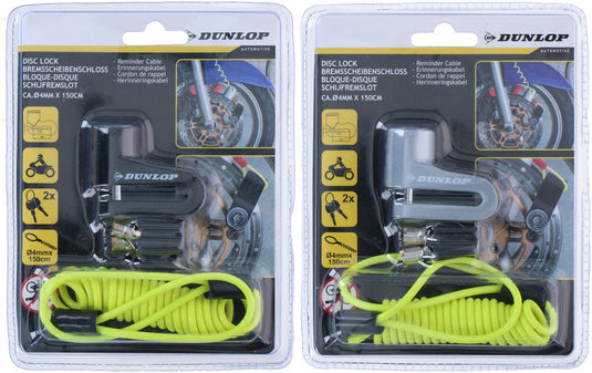 Dunlop remschijfslot met herinneringskabel - 2 sleutels - wielslot fiets motor scooter - 1 willekeurige kleur