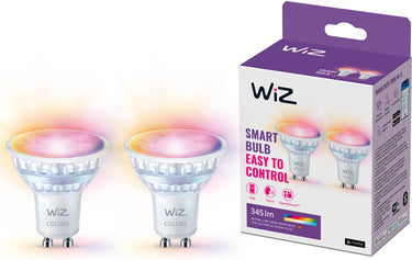 Wiz spot 2-pack - gekleurd en wit licht - slimme led verlichting - gu10 fitting - 50w - glas - wi-fi