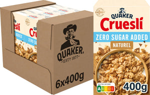 Quaker cruesli zero sugar added naturel - ontbijtgranen - 6 x 400 gram