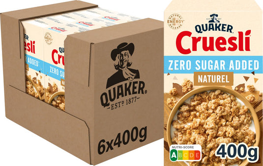 Quaker cruesli zero sugar added naturel - ontbijtgranen - 6 x 400 gram