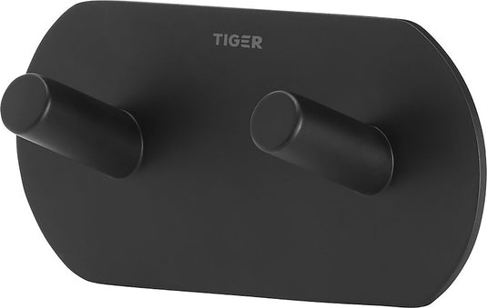 Tiger rondo - handdoekhaak dubbel - handdoekhaakje - zonder boren - 3m tape - zelfklevend - mat zwart