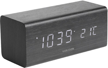 Karlsson wekker block - zwart fineer, wit led - 16x7,2x7cm - scandinavisch - wekker voor slaapkamer - wekkers