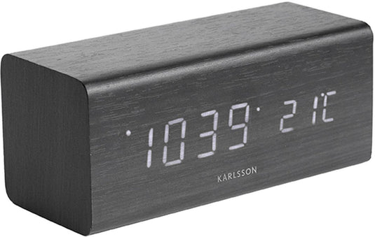 Karlsson wekker block - zwart fineer, wit led - 16x7,2x7cm - scandinavisch - wekker voor slaapkamer - wekkers