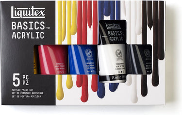 Liquitex 3699405 basics acrylverf set – 5 x 75 ml tubes | kunstenaars acrylverf | middelmatige viscositeit | lichtechte kleuren voor schilderen hobby