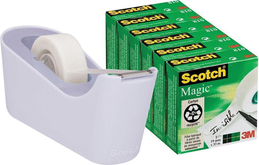 Scotch plakbandhouder c18 lavendel + 6 rollen magic tape 19mmx33m