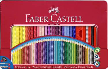 Faber-castell kleurpotloden - colour grip - blik 48 stuks met accessoires - fc-112448