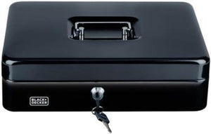 Black+decker black decker geldkistje kluisje - 2 sleutels - zwart - staal - muntbakje - 30 x 24 x 9 cm