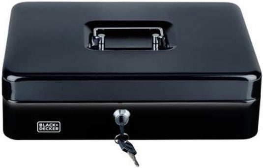 Black+decker black decker geldkistje kluisje - 2 sleutels - zwart - staal - muntbakje - 30 x 24 x 9 cm