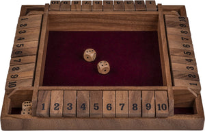 Longfield shut the box 4 spelers – walnoot houten dobbelspel – 29 x 29 cm – met ingelegd vilt 8 houten dobbelstenen – gezelschapsspel – engelhart