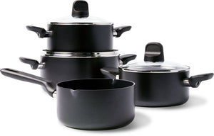 Greenpan memphis kookpannenset 7-delig - 16 18 20 24cm - 1.6 2.1 3.1 4.9l - pfas-vrije antikleeflaag - inductie kookpan - keramische pan - ovenbestendig tot 160°c - koudgrepen - met glazen deksel - zwart