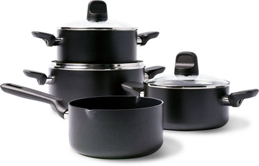 Greenpan memphis kookpannenset 7-delig - 16 18 20 24cm - 1.6 2.1 3.1 4.9l - pfas-vrije antikleeflaag - inductie kookpan - keramische pan - ovenbestendig tot 160°c - koudgrepen - met glazen deksel - zwart