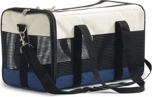 Beeztees reistas kat - draagtas - reismand - 2 openingen - met extra opbergvak - creme blauw - 43x25x27 cm