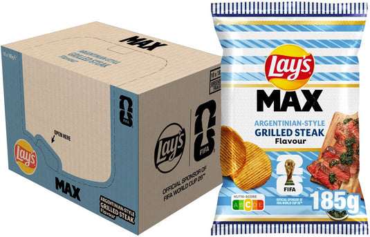Lay's max ribbel chips fifa argentina steak 10 x 185 gram